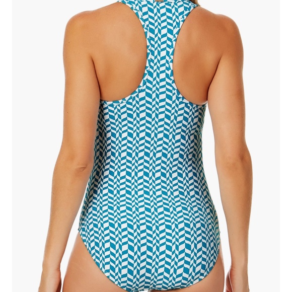 NWT Anne Cole Women's Ripple Geo Scoop Neck Zip Front Racerback Sz 10 One Piece - Picture 3 of 13
